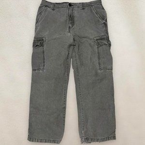 Old Navy Flannel Lined Cargo Pants Distressed Cotton Olive Green Size 36x32